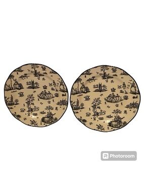 WOOD & SONS SET OF 2 DINNER PLATES TOILE DE JOUY BLACK CREAM 10.75” HOME DINING